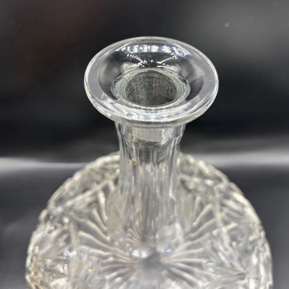 Vintage Glass Ships Decanter with Faceted Ball Stopper 11 Inch Clear Glass